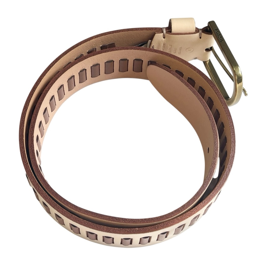 Fossil Leather Belt Cream and Cognac Brown Laced Festival Size S - Picture 11 of 17